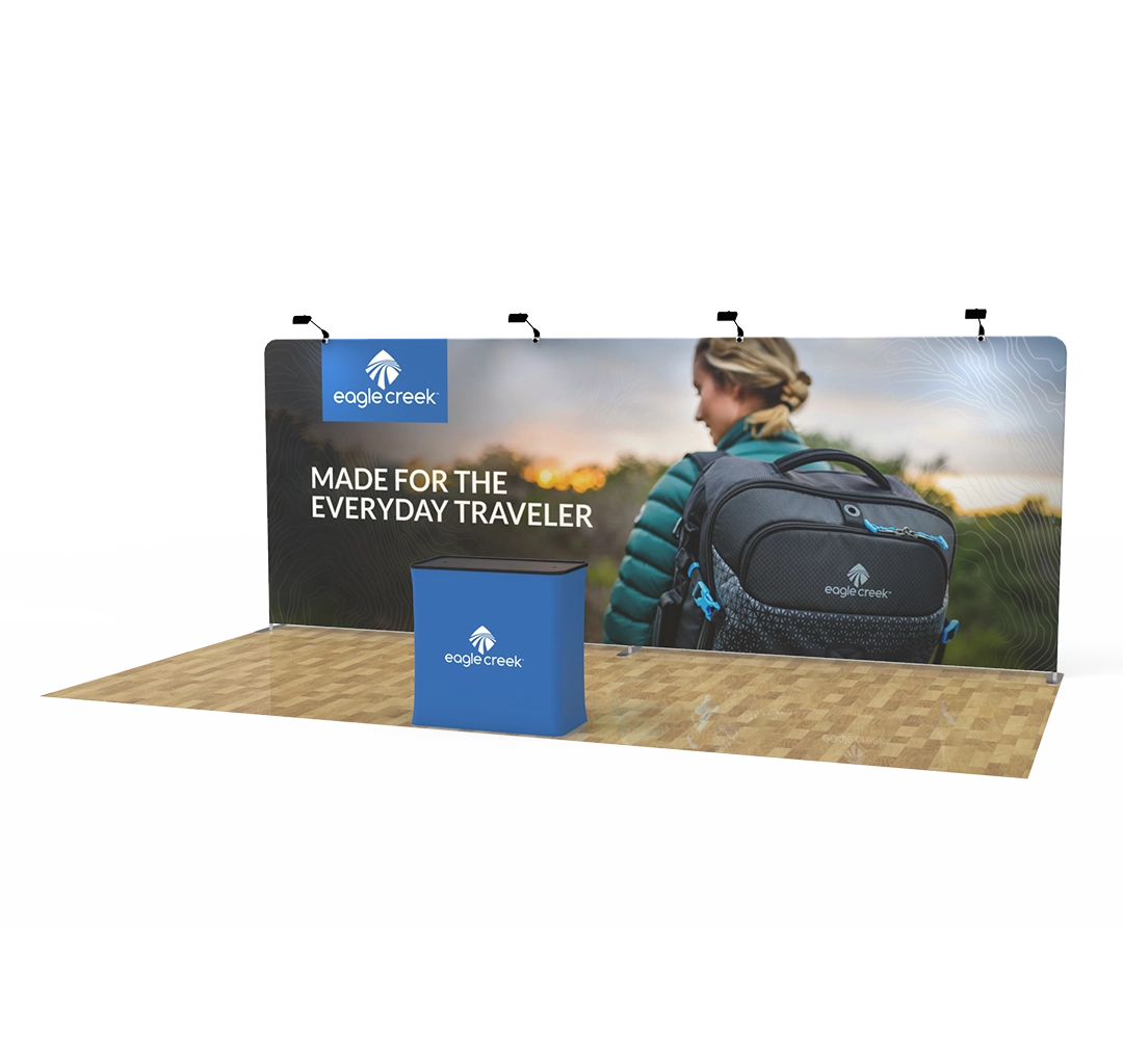 20ft Straight Tension Fabric Display With Podium Case|Portable Trade Show Booth