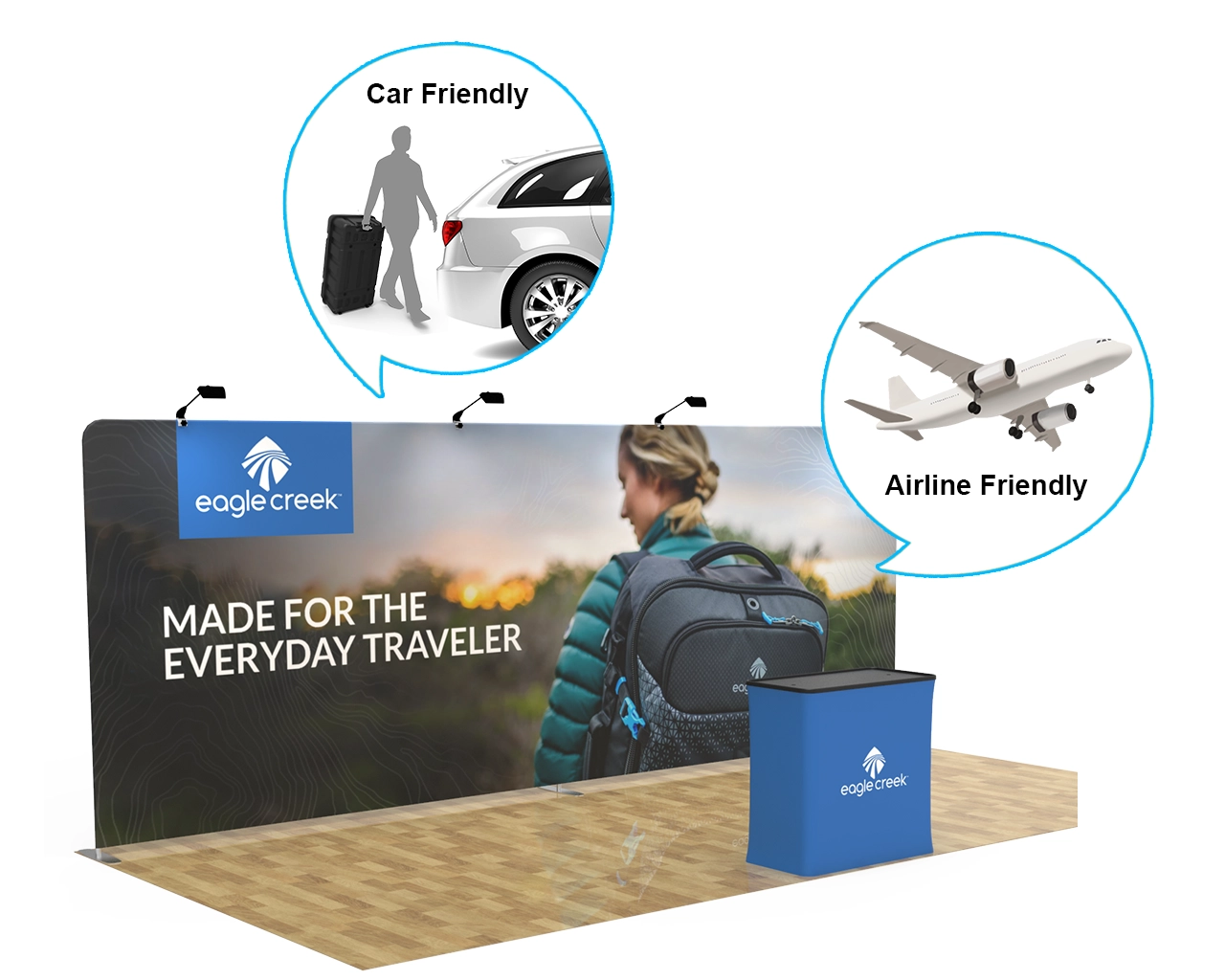 20ft Straight Tension Fabric Display With Podium Case|Portable Trade Show Booth