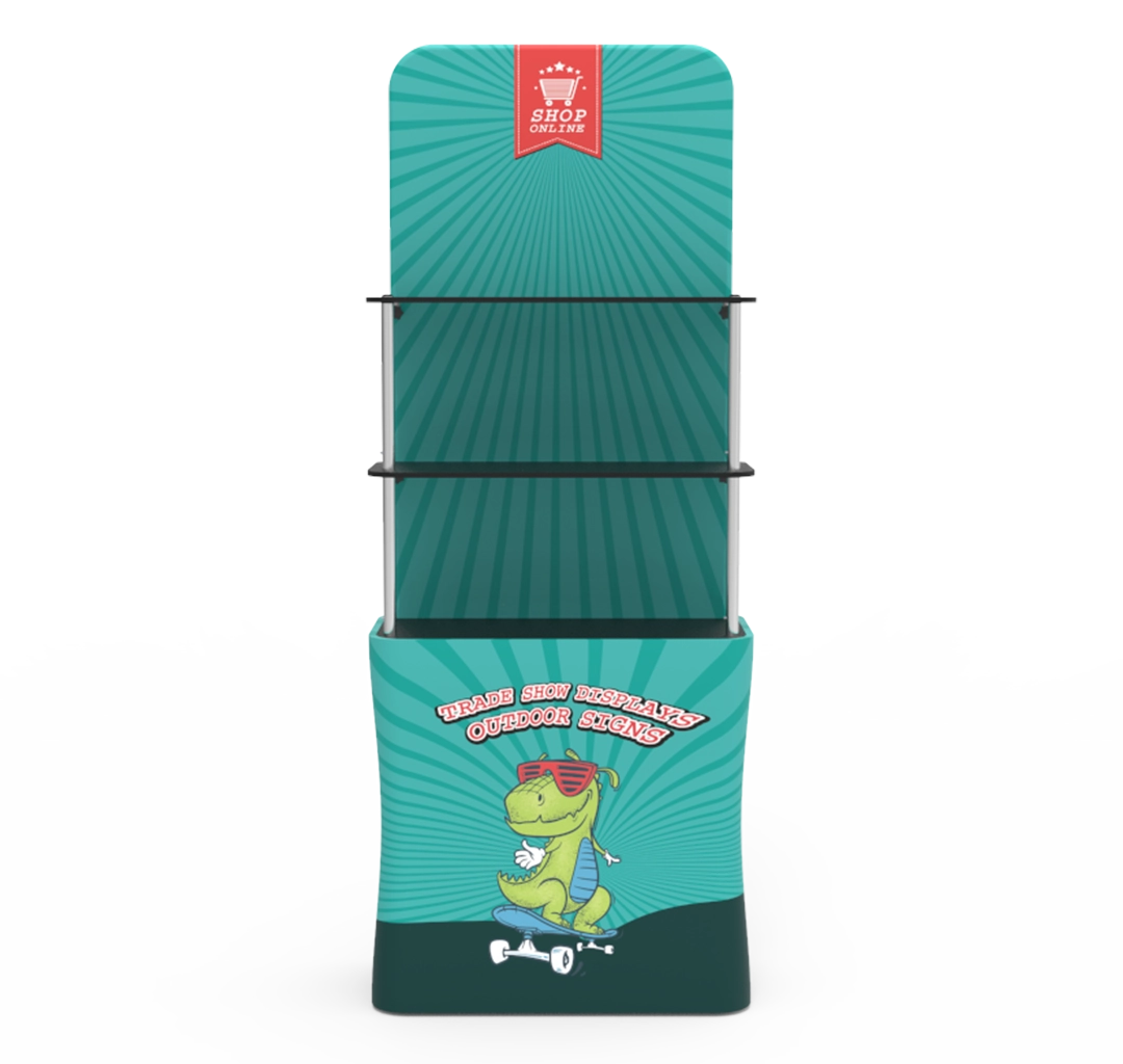 Portable Display Tower Fabric Shelf Stand With Graphic