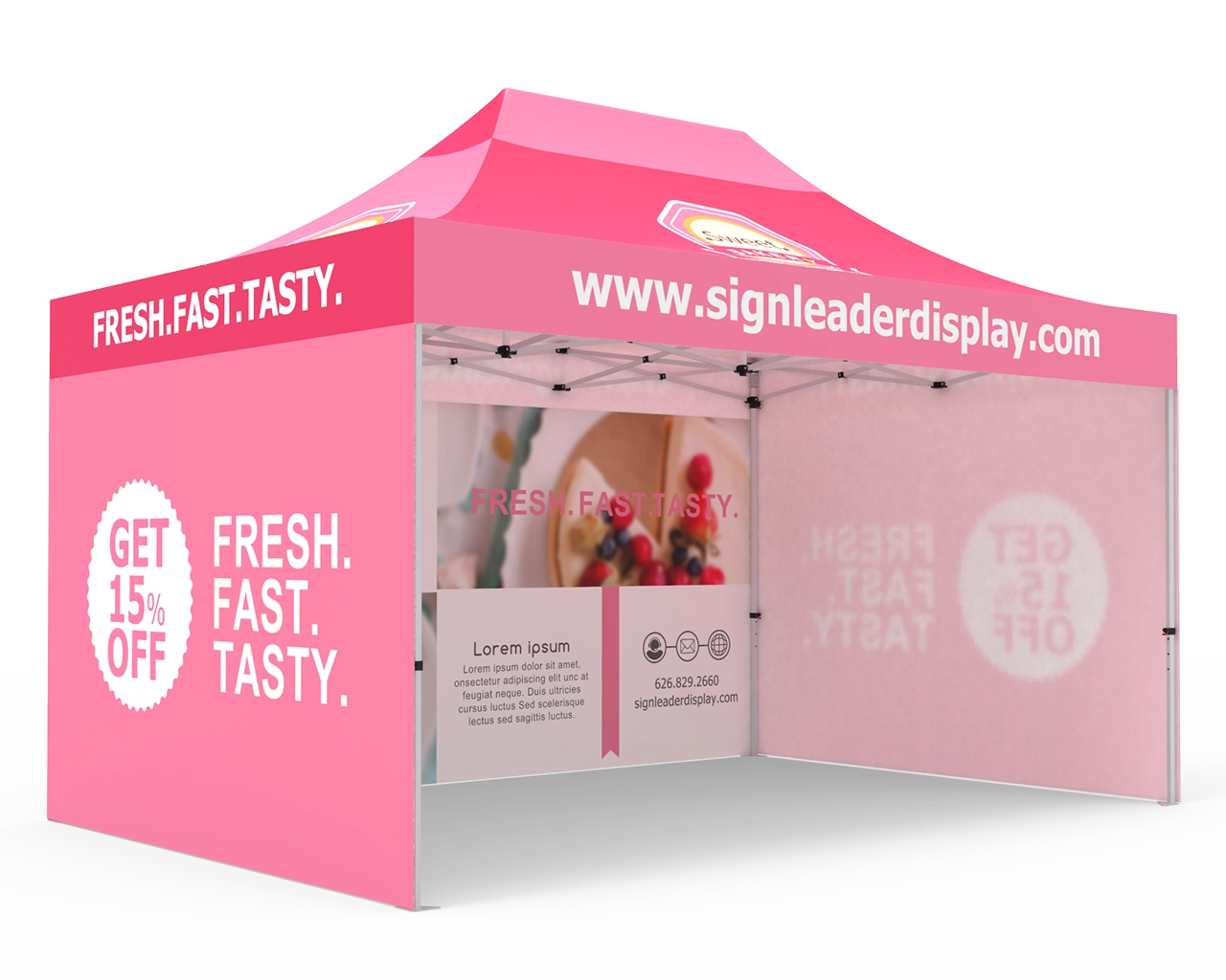 Custom 10x15 Pop Up Canopy Tent with Double-Sided Full Backwall & 2 x Single-Sided Full Sidewalls