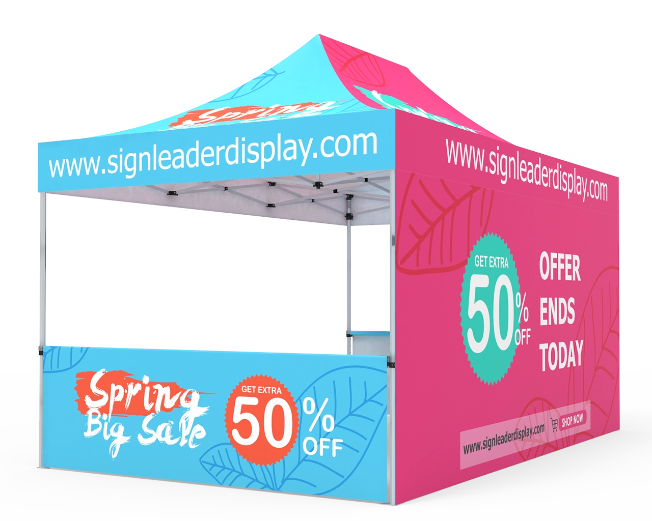 Custom 10x15 Pop Up Canopy Tent with Double-Sided Full Backwall & 2 x Single-Sided Half Sidewalls