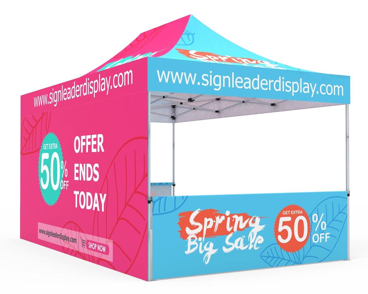 Custom 10x15 Pop Up Canopy Tent with Double-Sided Full Backwall & 2 x Single-Sided Half Sidewalls