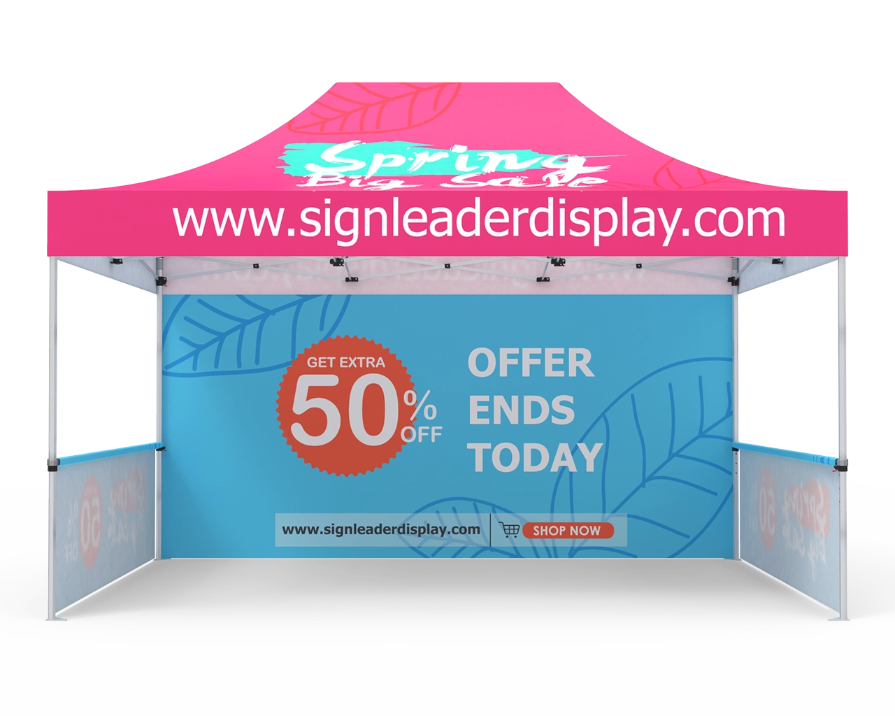 Custom 10x15 Pop Up Canopy Tent with Double-Sided Full Backwall & 2 x Single-Sided Half Sidewalls