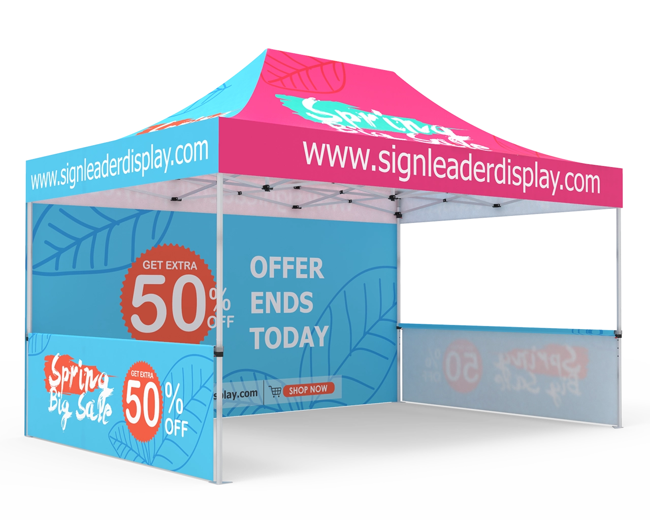 Custom 10x15 Pop Up Canopy Tent with Double-Sided Full Backwall & 2 x Single-Sided Half Sidewalls