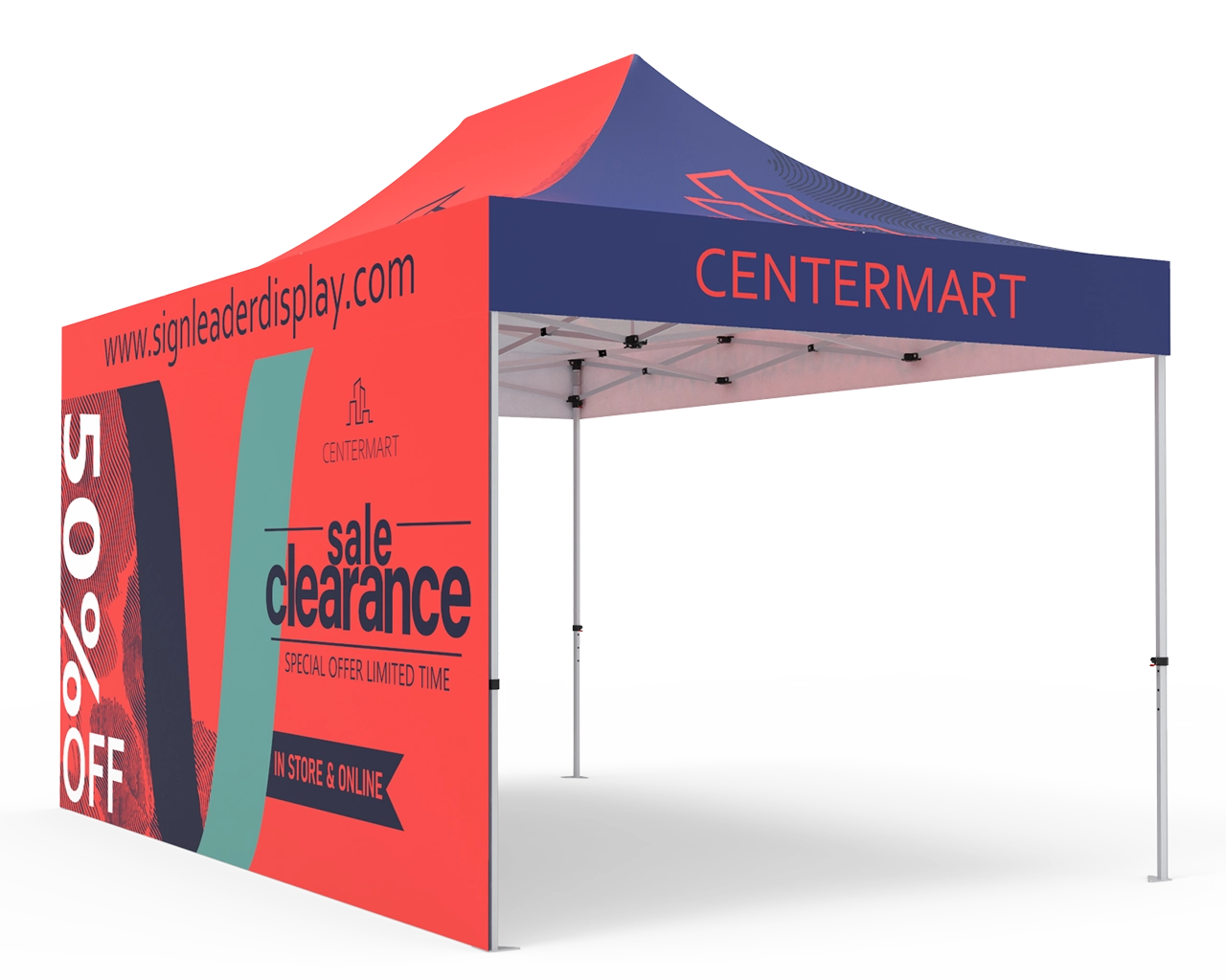 Custom 10x15 Pop Up Canopy Tent with Double-Sided Full Backwall