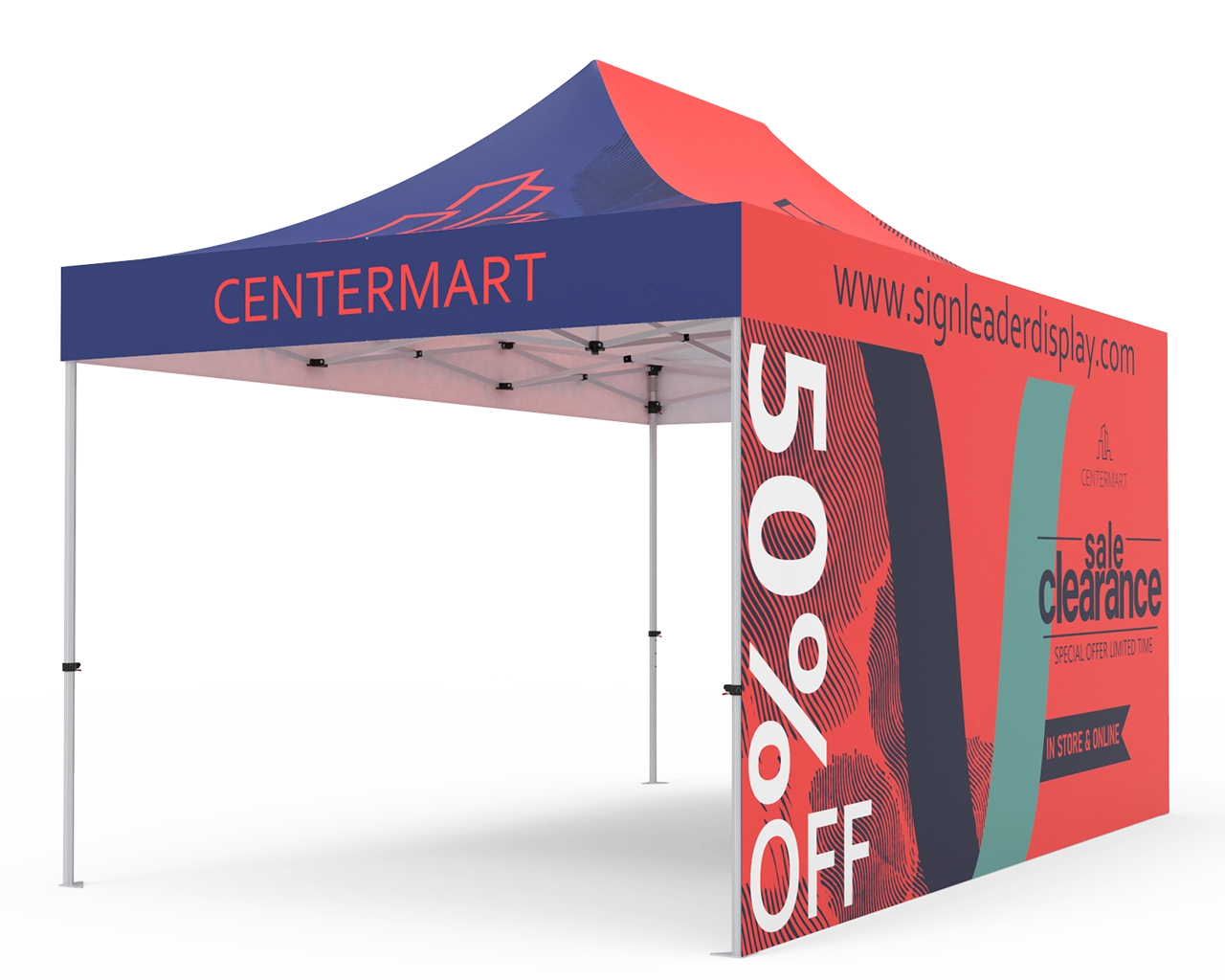Custom 10x15 Pop Up Canopy Tent with Double-Sided Full Backwall