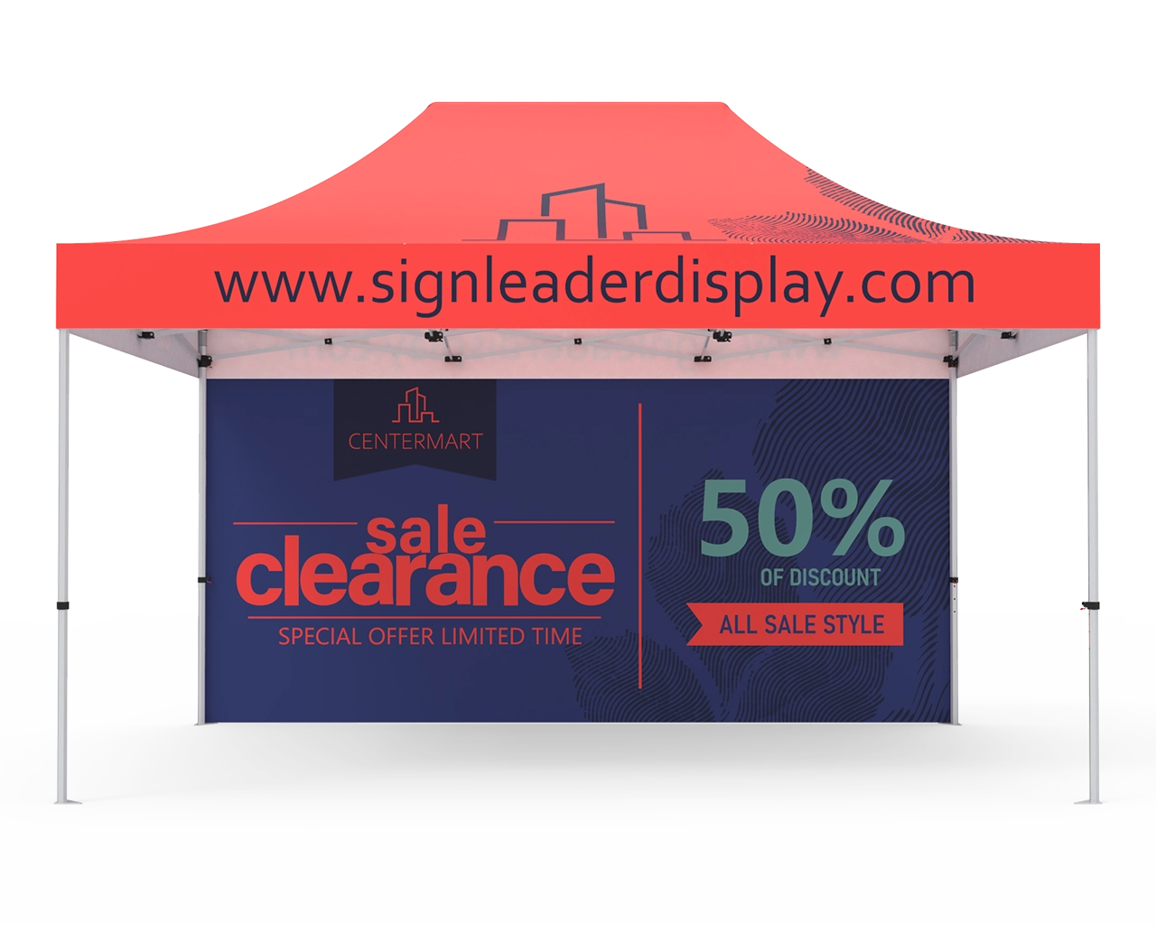 Custom 10x15 Pop Up Canopy Tent with Double-Sided Full Backwall