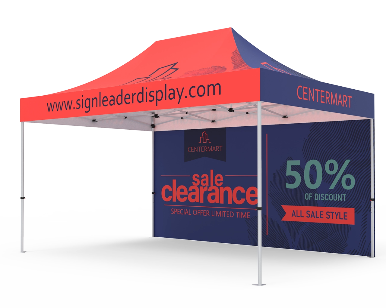 Custom 10x15 Pop Up Canopy Tent with Double-Sided Full Backwall