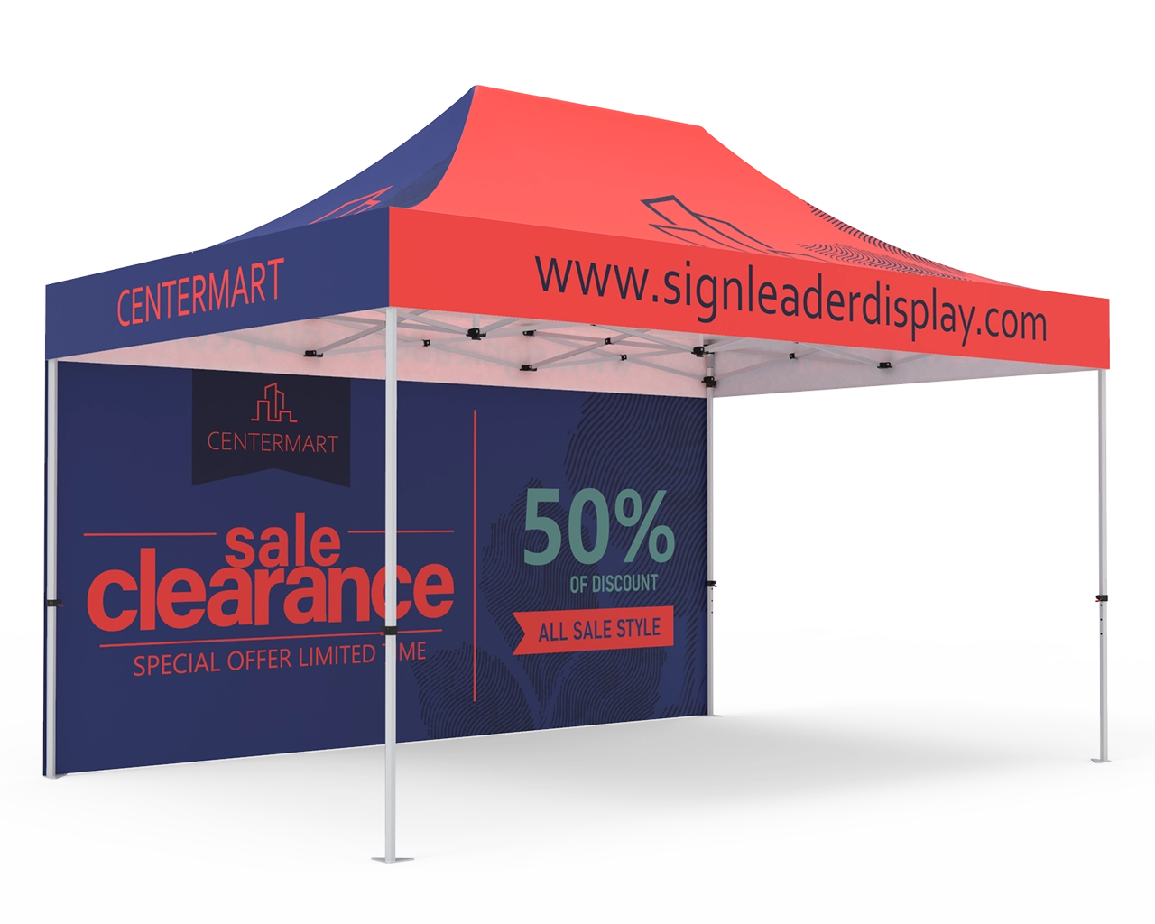 Custom 10x15 Pop Up Canopy Tent with Double-Sided Full Backwall