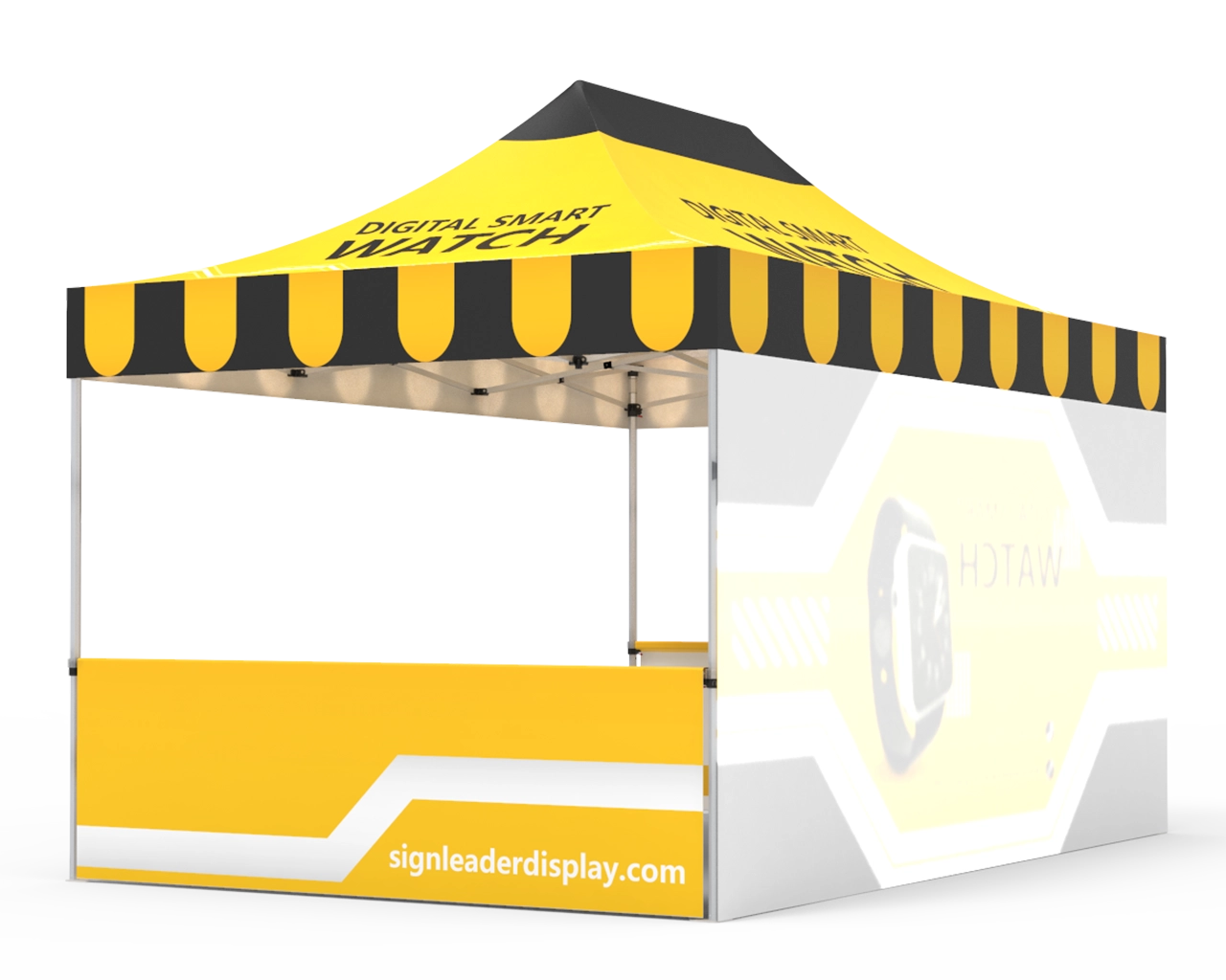 Custom 10x15  Pop Up Canopy Tent with Single-Sided Full Backwall & 2 x Double-Sided Half Sidewalls