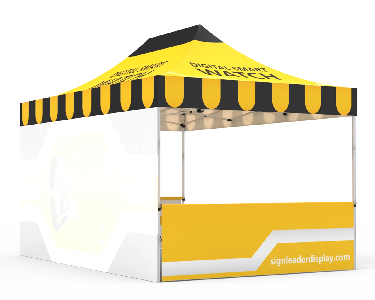 Custom 10x15  Pop Up Canopy Tent with Single-Sided Full Backwall & 2 x Double-Sided Half Sidewalls