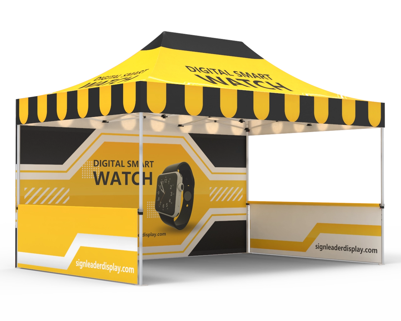 Custom 10x15  Pop Up Canopy Tent with Single-Sided Full Backwall & 2 x Double-Sided Half Sidewalls