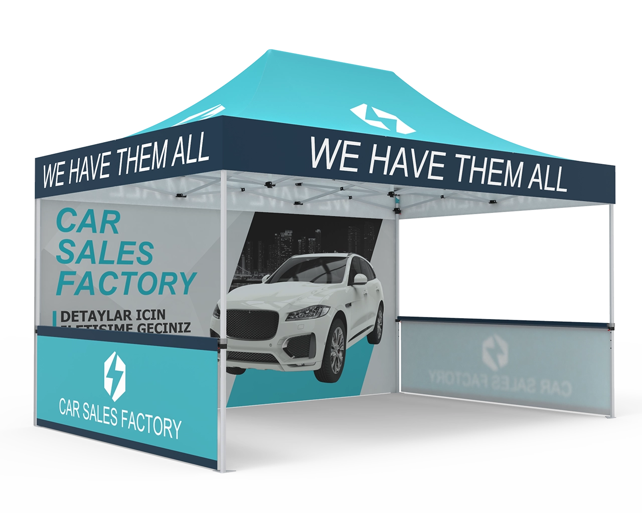 Custom 10x15 Pop Up Canopy Tent with Single-Sided Full Backwall & 2 x Single-Sided Half Sidewalls