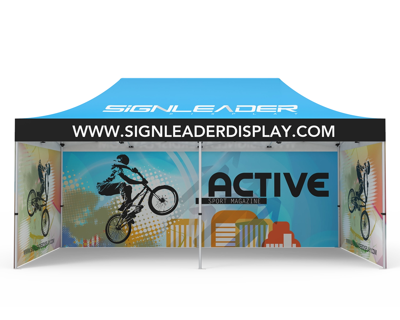 Custom 10x20 Pop Up Canopy Tent with Double-Sided Full Backwall & 2 x Double-Sided Full Sidewalls