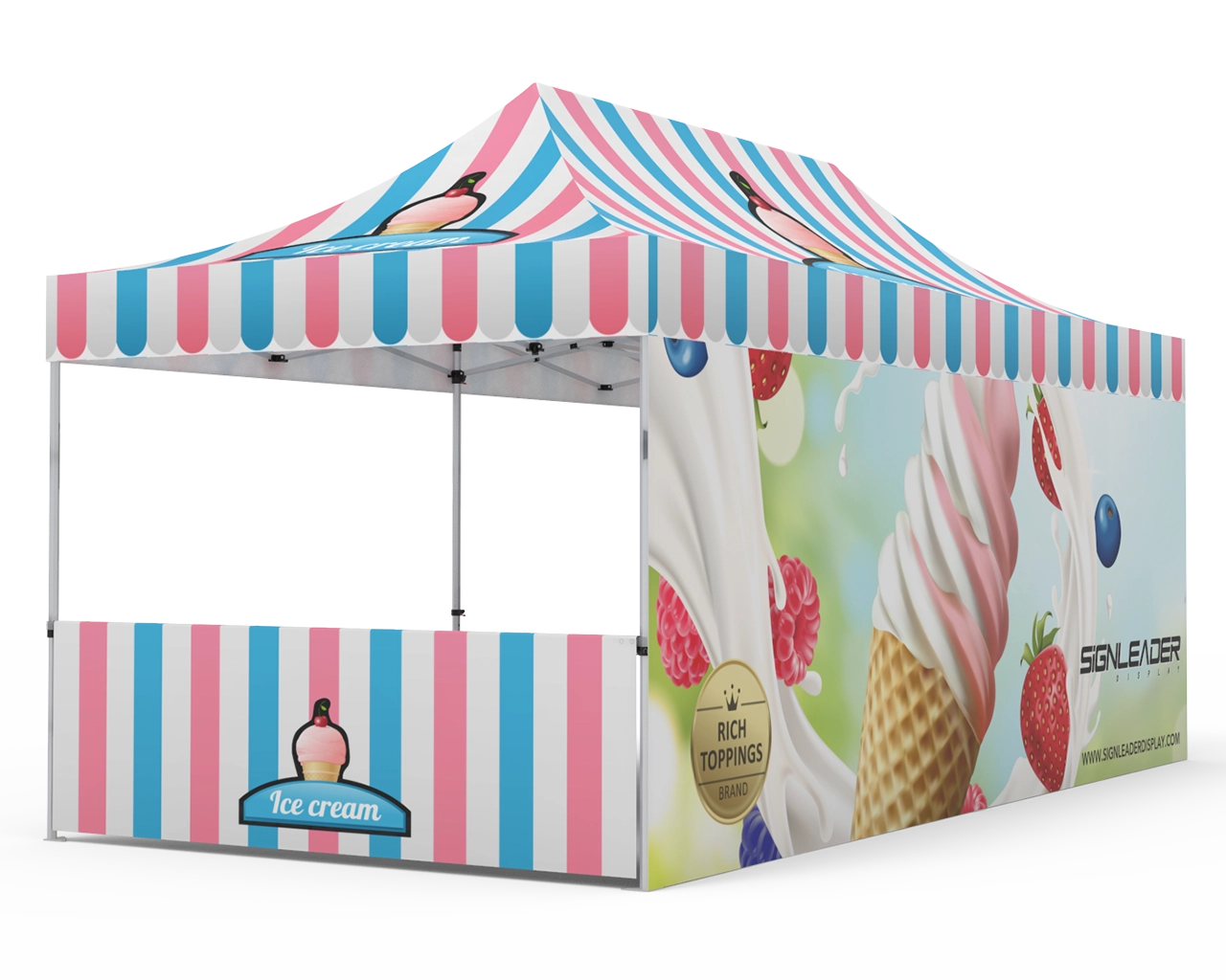 Custom 10x20 Pop Up Canopy Tent with Double-Sided Full Backwall & 2 x Double-Sided Half Sidewalls