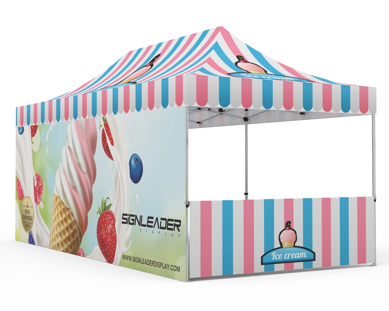 Custom 10x20 Pop Up Canopy Tent with Double-Sided Full Backwall & 2 x Double-Sided Half Sidewalls