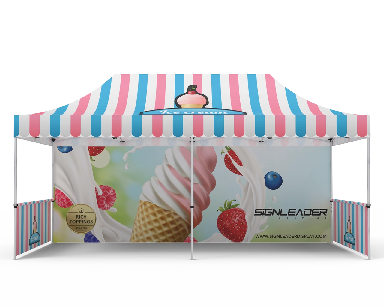 Custom 10x20 Pop Up Canopy Tent with Double-Sided Full Backwall & 2 x Double-Sided Half Sidewalls