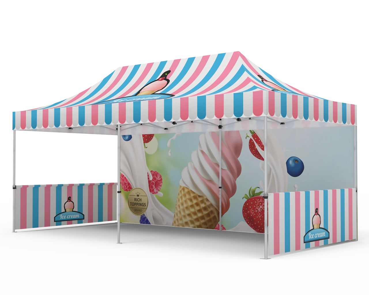 Custom 10x20 Pop Up Canopy Tent with Double-Sided Full Backwall & 2 x Double-Sided Half Sidewalls