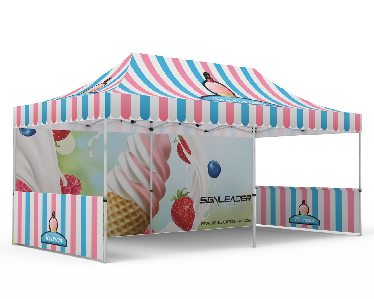 Custom 10x20 Pop Up Canopy Tent with Double-Sided Full Backwall & 2 x Double-Sided Half Sidewalls
