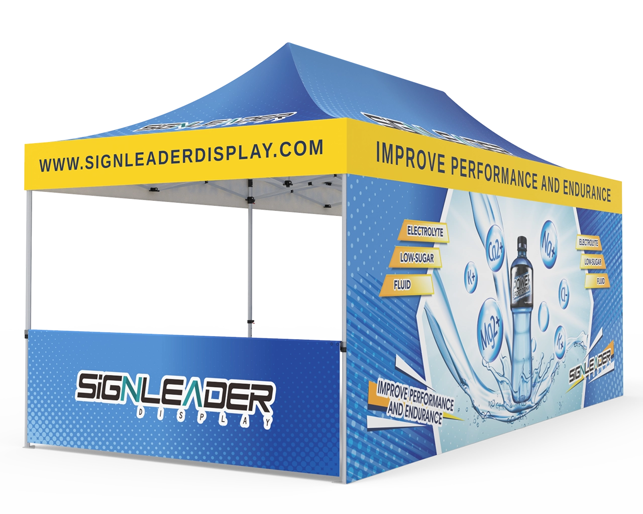 Custom 10x20 Pop Up Canopy Tent with Double-Sided Full Backwall & 2 x Single-Sided Half Sidewalls