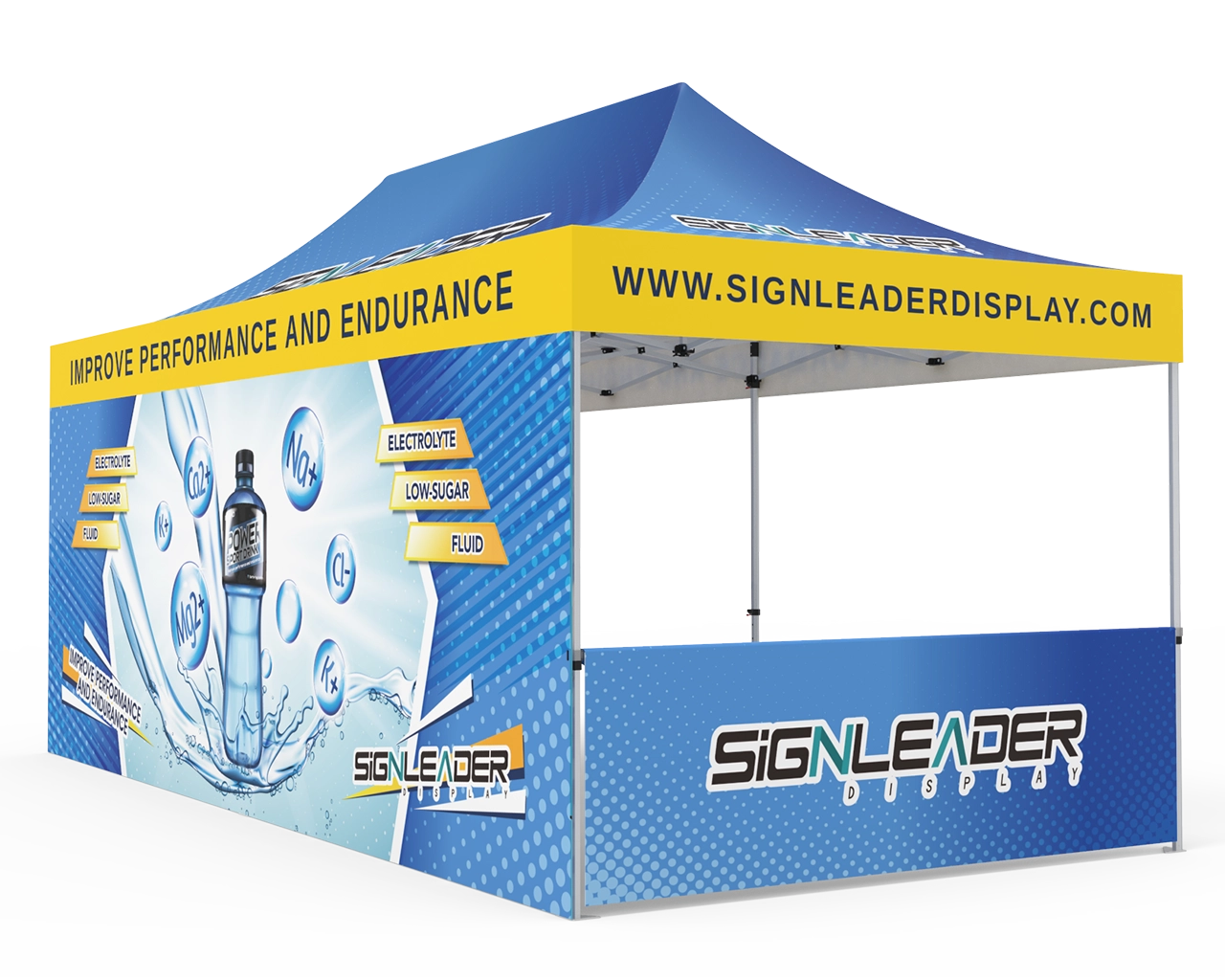 Custom 10x20 Pop Up Canopy Tent with Double-Sided Full Backwall & 2 x Single-Sided Half Sidewalls