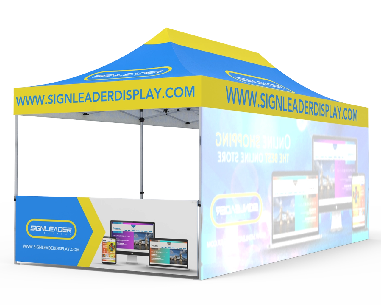 Custom 10x20 Pop Up Canopy Tent with Single-Sided Full Backwall & 2 x Double-Sided Half Sidewalls
