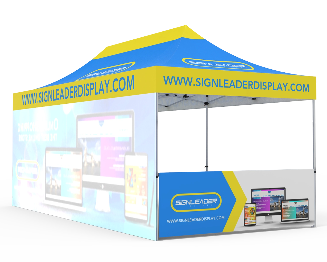 Custom 10x20 Pop Up Canopy Tent with Single-Sided Full Backwall & 2 x Double-Sided Half Sidewalls