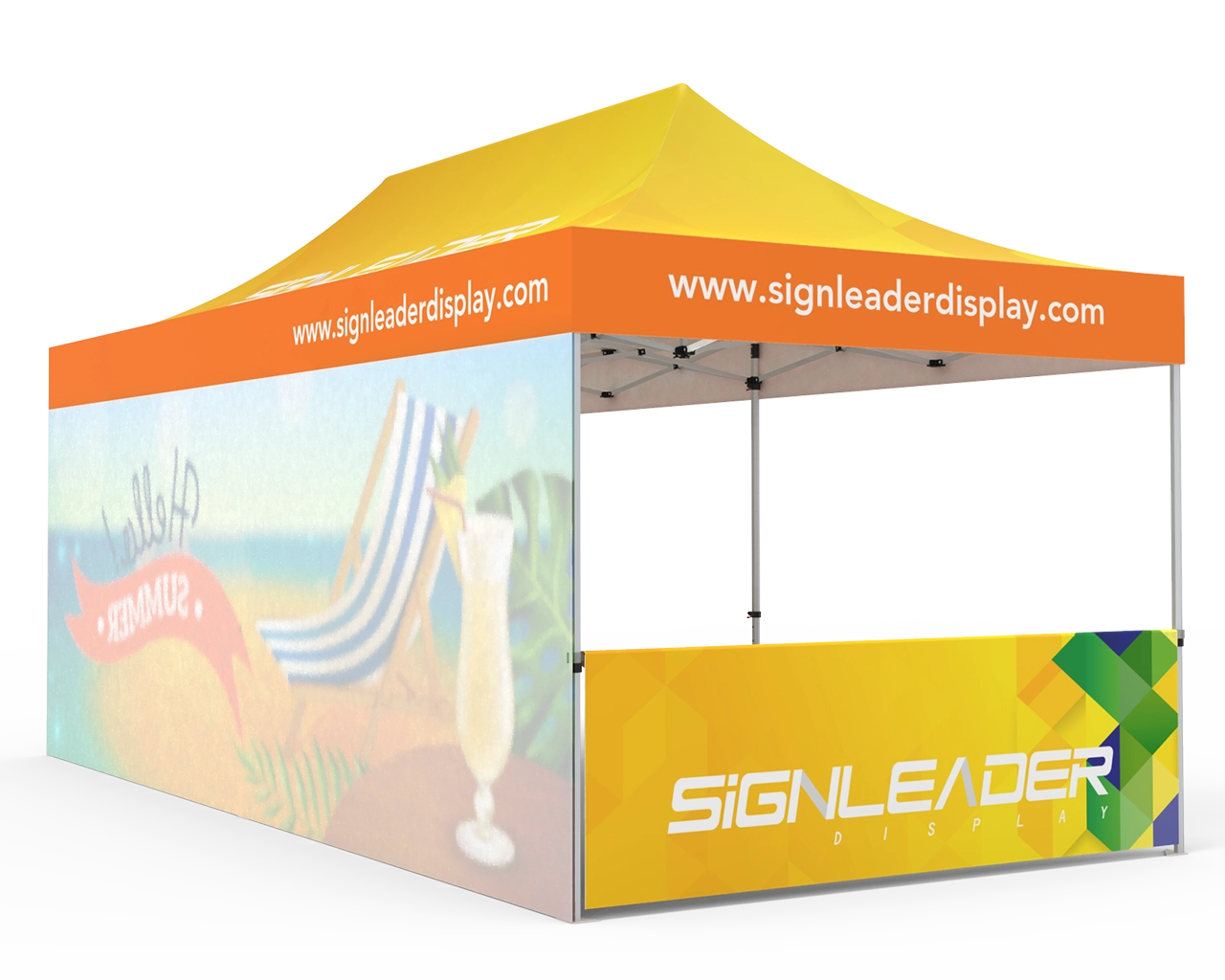 Custom 10x20 Pop Up Canopy Tent with Single-Sided Full Backwall & 2 x Single-Sided Half Sidewalls