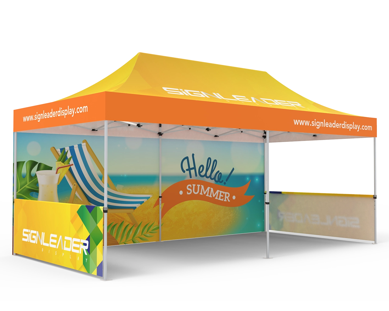 Custom 10x20 Pop Up Canopy Tent with Single-Sided Full Backwall & 2 x Single-Sided Half Sidewalls