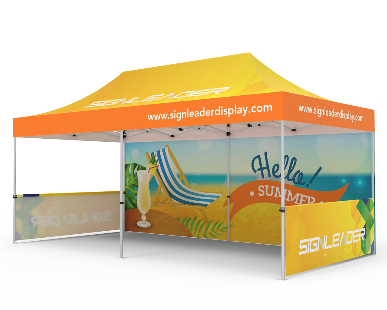 Custom 10x20 Pop Up Canopy Tent with Single-Sided Full Backwall & 2 x Single-Sided Half Sidewalls