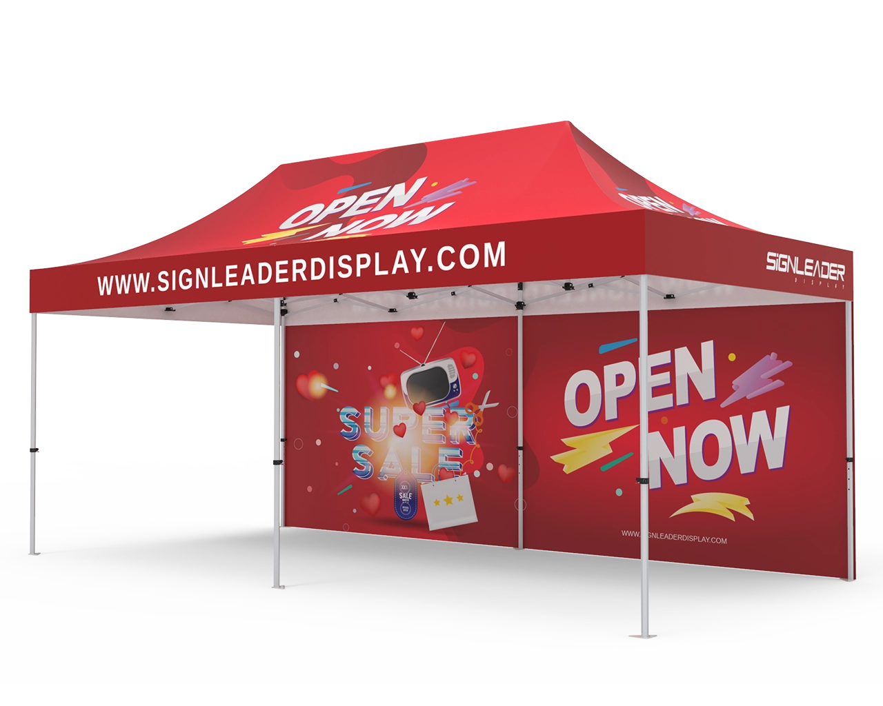 Custom 10x20 Pop Up Canopy Tent with Single-Sided Full Backwall