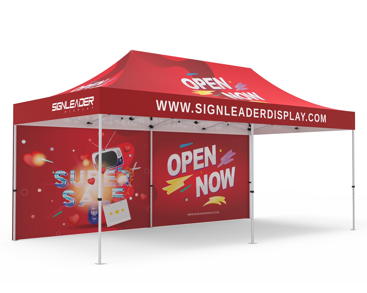 Custom 10x20 Pop Up Canopy Tent with Single-Sided Full Backwall