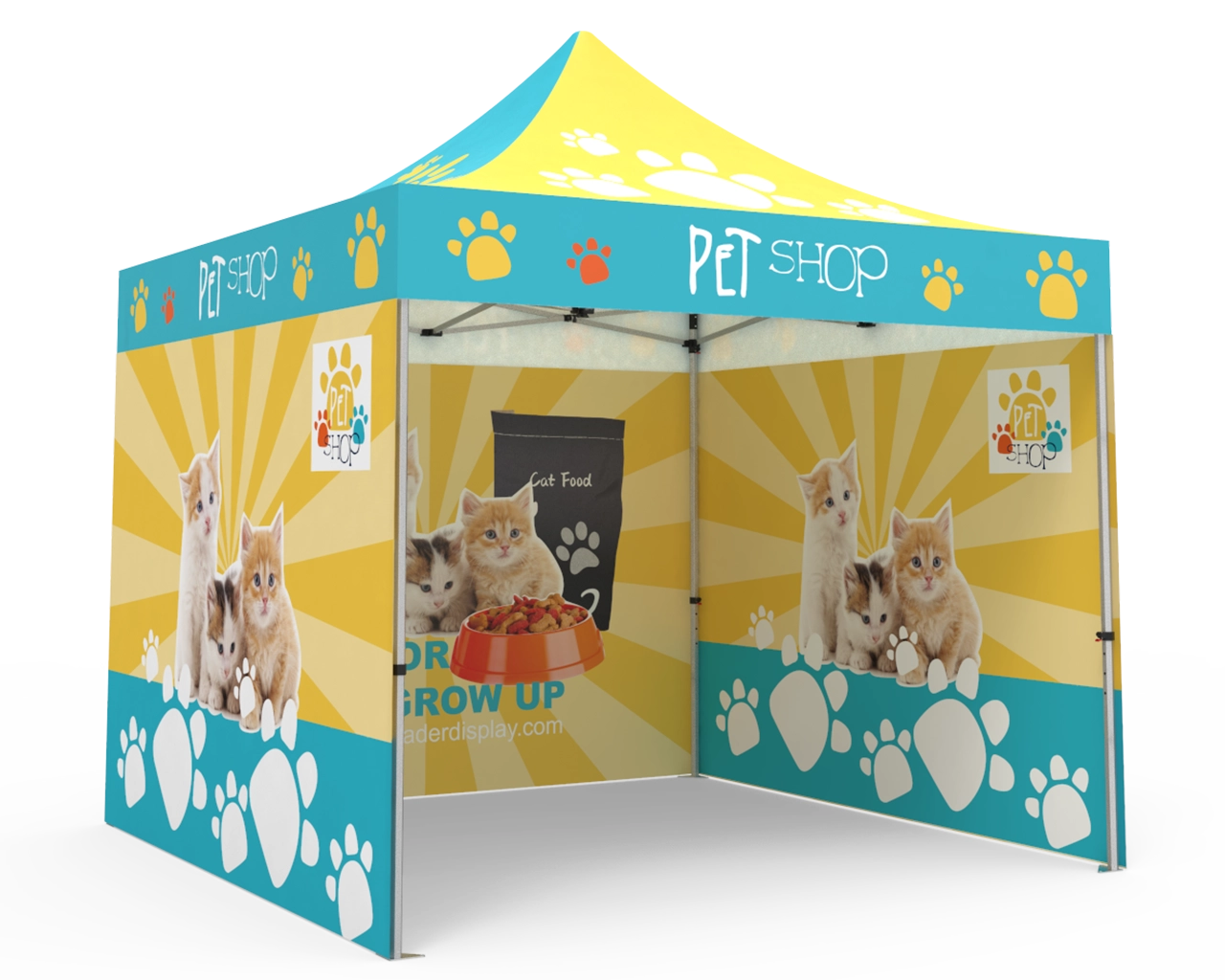 Custom Pop Up Canopy Tent 10x10 with Double-Sided Full Backwall & 2 x Double-Sided Full Sidewalls