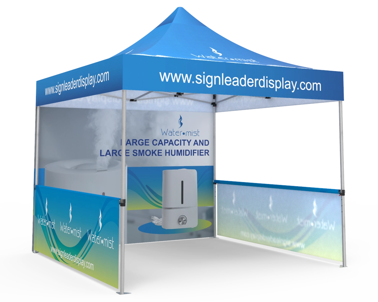 Custom Pop Up Canopy Tent 10x10 with Double-Sided Full Backwall & 2 x Single-Sided Half Sidewalls