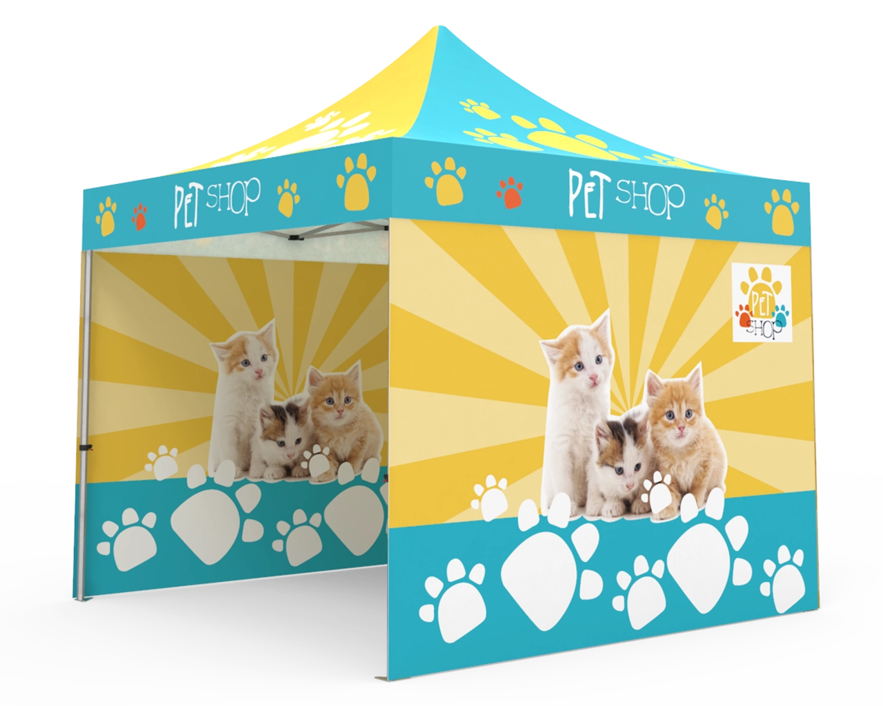 Custom Pop Up Canopy Tent 10x10 with Double-Sided Full Backwall & 2 x Double-Sided Full Sidewalls