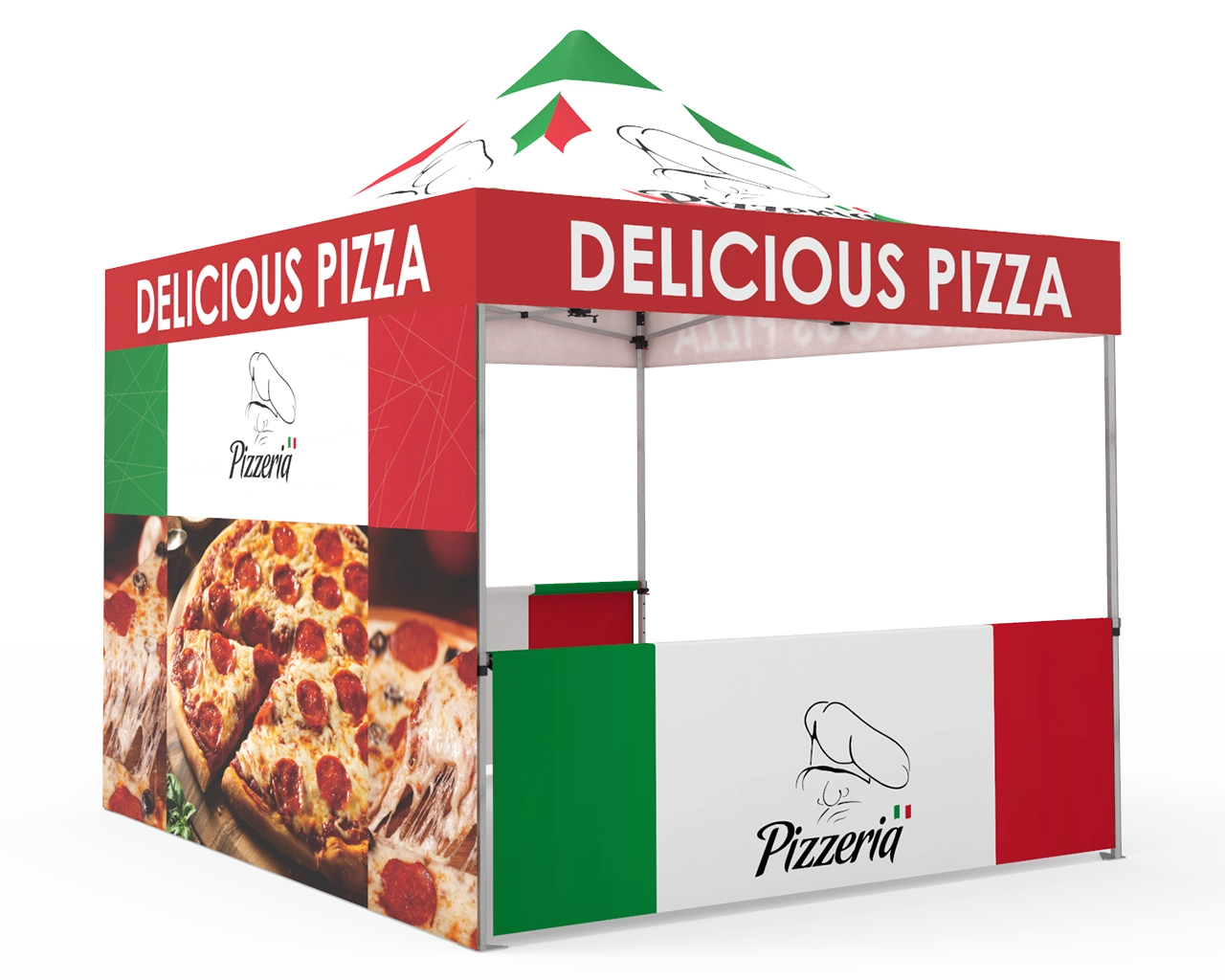Custom Pop Up Canopy Tent 10x10  with Double-Sided Full Backwall & 2 x Double-Sided Half Sidewalls