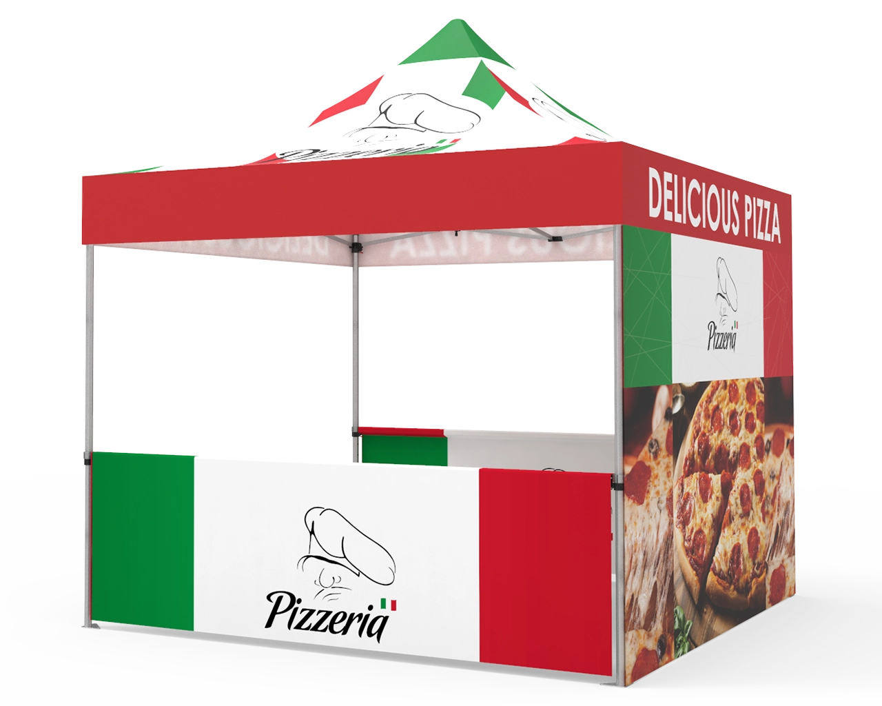 Custom Pop Up Canopy Tent 10x10  with Double-Sided Full Backwall & 2 x Double-Sided Half Sidewalls