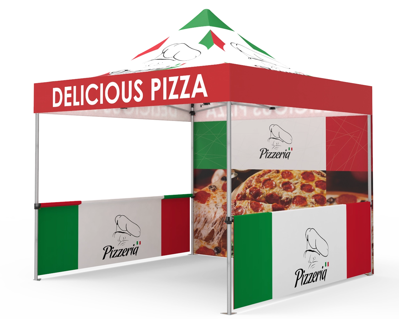 Custom Pop Up Canopy Tent 10x10  with Double-Sided Full Backwall & 2 x Double-Sided Half Sidewalls