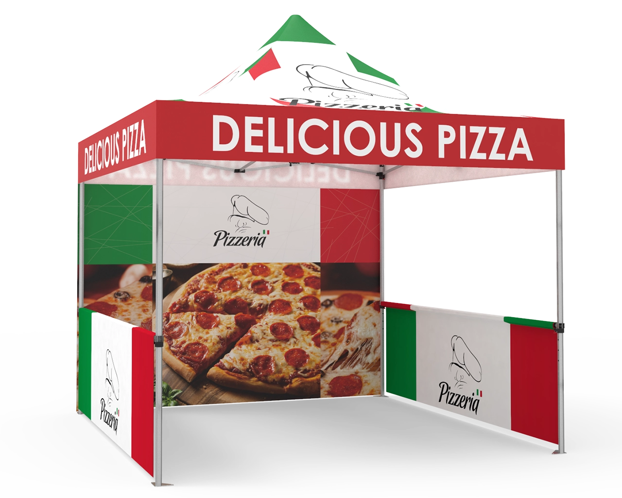 Custom Pop Up Canopy Tent 10x10  with Double-Sided Full Backwall & 2 x Double-Sided Half Sidewalls