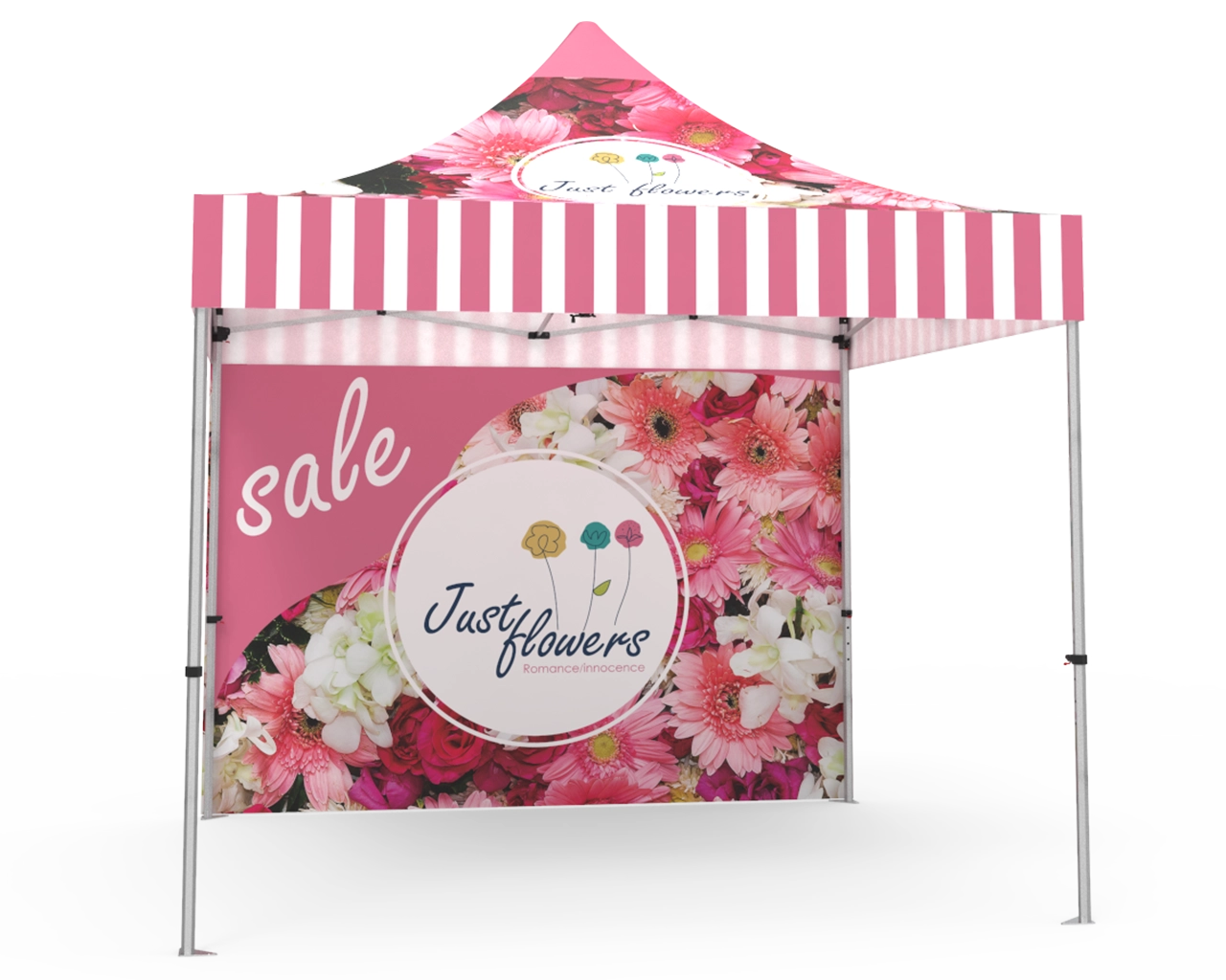 Custom Pop Up Canopy Tent 10x10 with Double-Sided Full Backwall