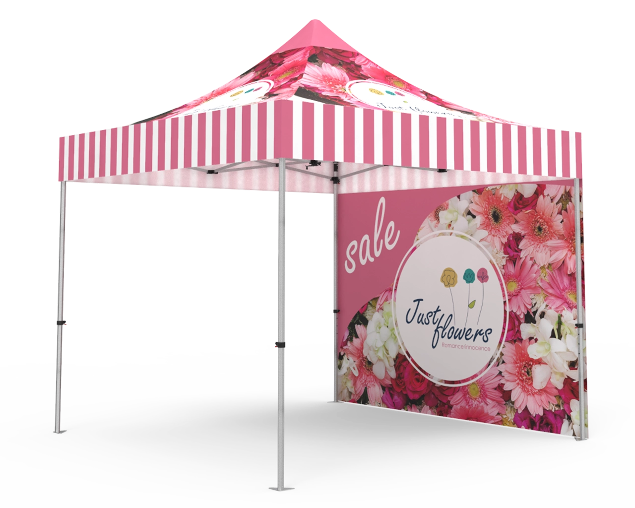 Custom Pop Up Canopy Tent 10x10 with Double-Sided Full Backwall