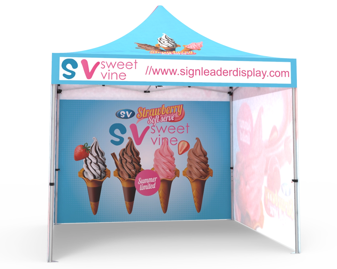Custom Pop Up Canopy Tent 10x10 with Single-Sided Full Backwall & 2 x Single-Sided Full Sidewalls