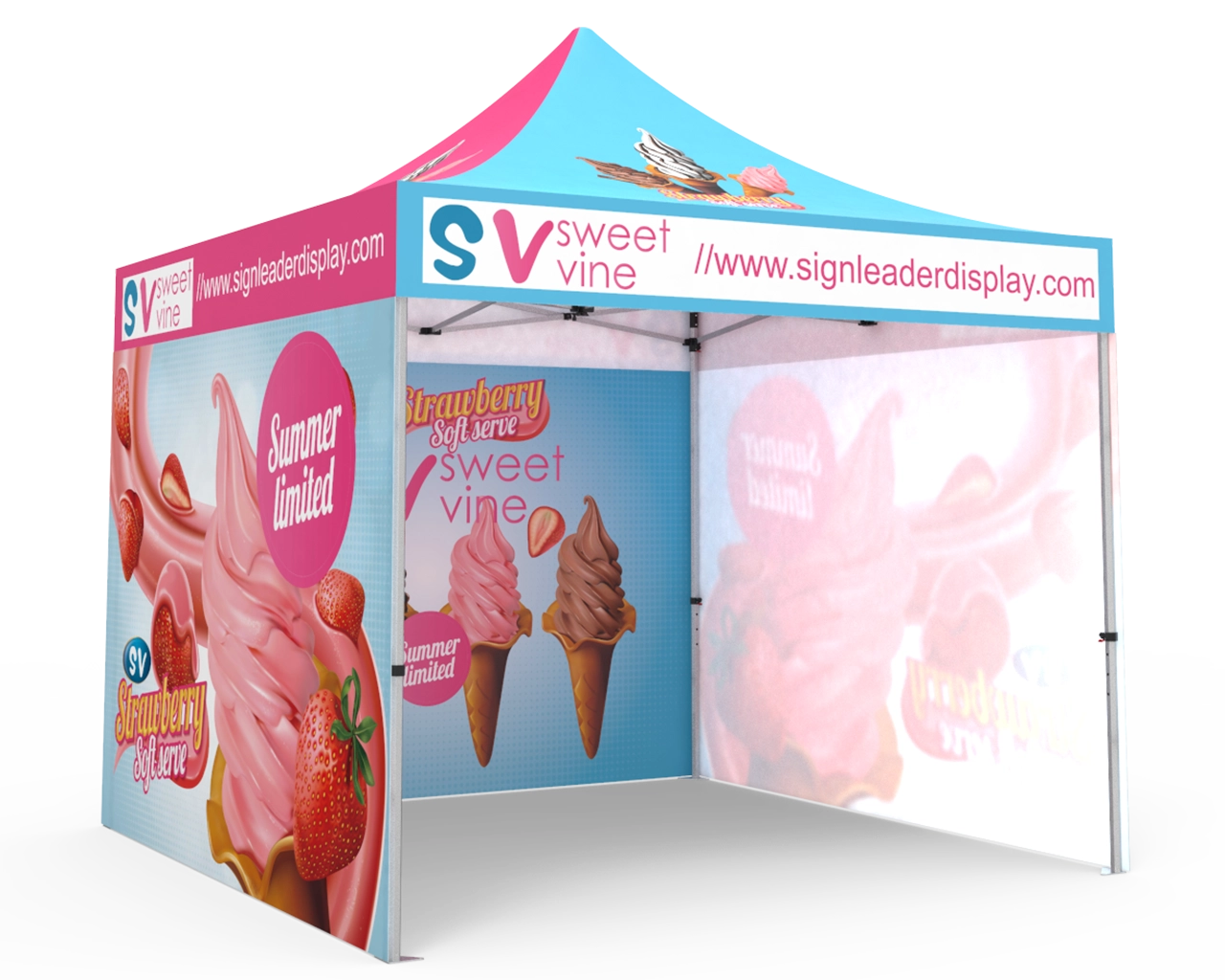 Custom Pop Up Canopy Tent 10x10 with Single-Sided Full Backwall & 2 x Single-Sided Full Sidewalls