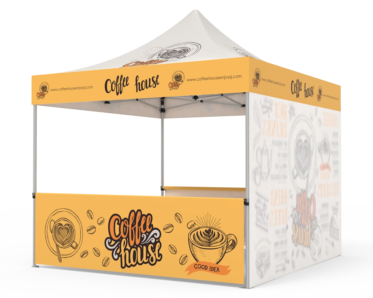 Custom Pop Up Canopy Tent 10x10 with Single-Sided Full Backwall & 2 x Single-Sided Half Sidewalls