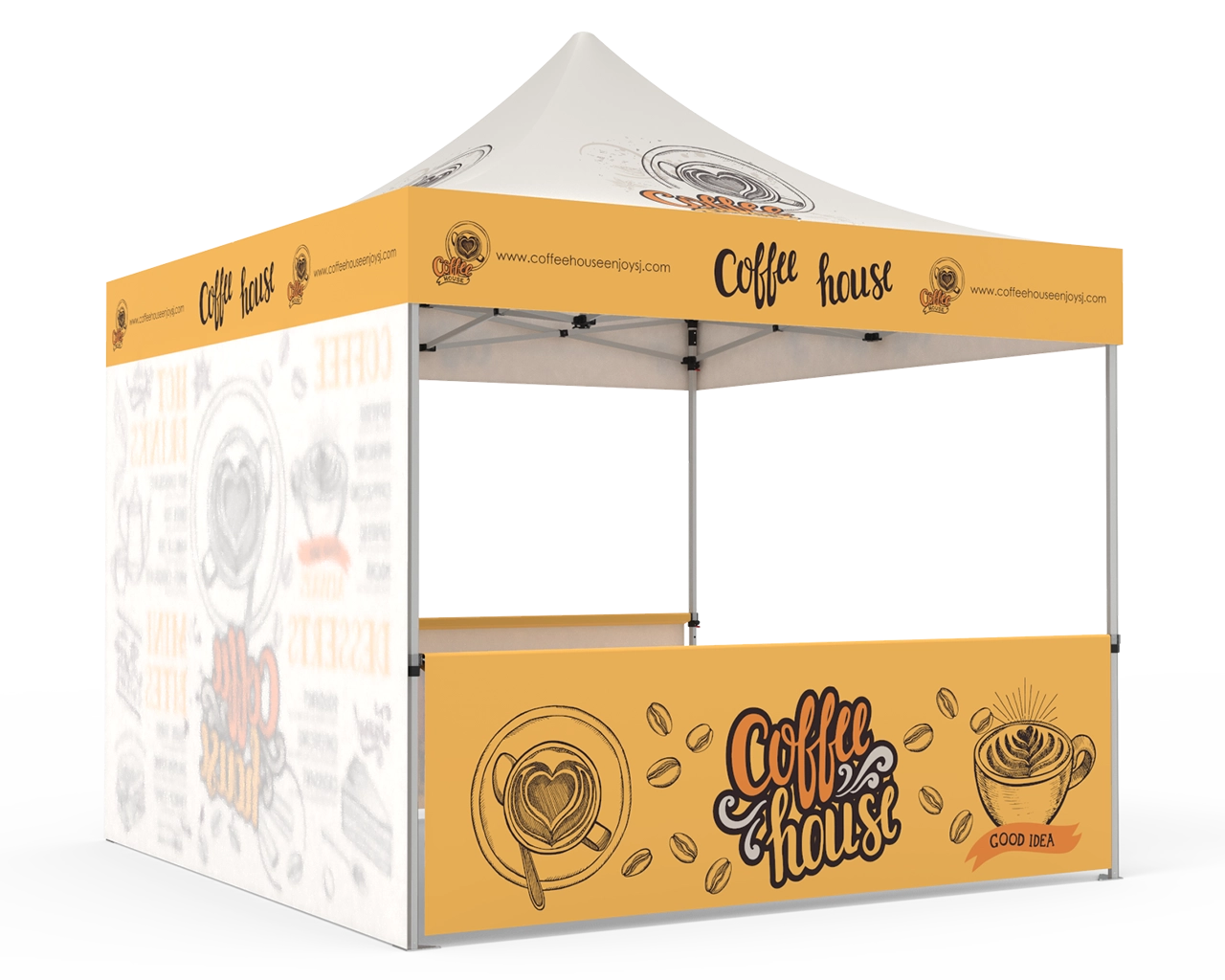 Custom Pop Up Canopy Tent 10x10 with Single-Sided Full Backwall & 2 x Single-Sided Half Sidewalls