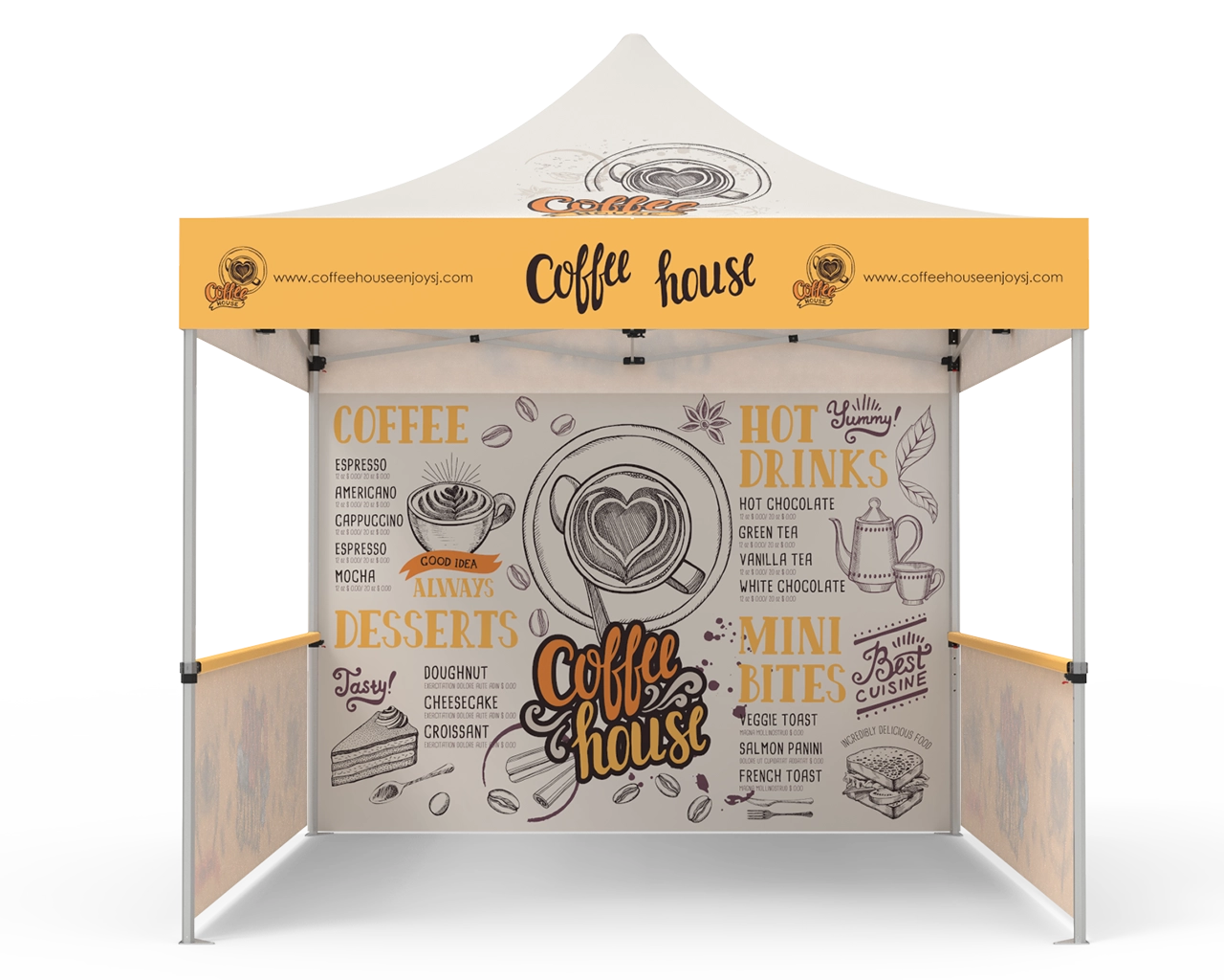 Custom Pop Up Canopy Tent 10x10 with Single-Sided Full Backwall & 2 x Single-Sided Half Sidewalls