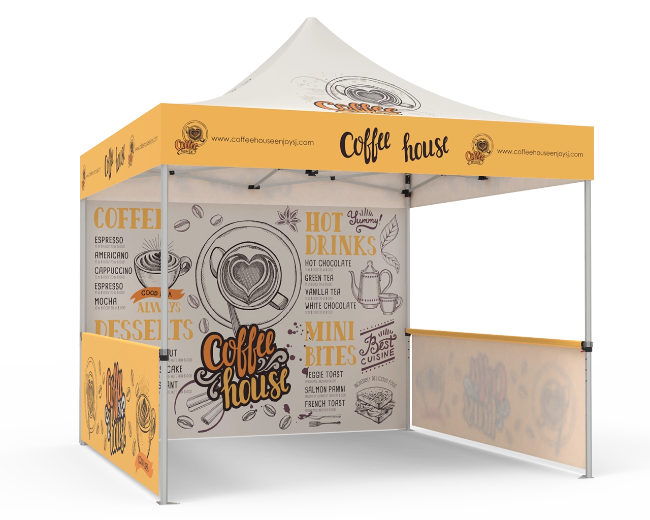 Custom Pop Up Canopy Tent 10x10 with Single-Sided Full Backwall & 2 x Single-Sided Half Sidewalls