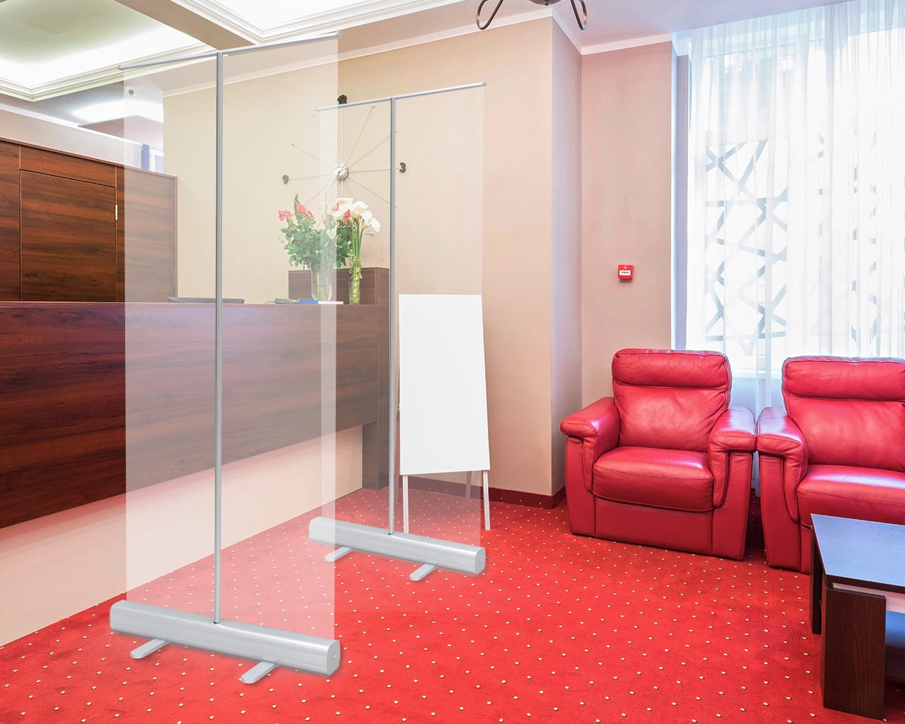 Retractable Sneeze Shield Transparent Partition Protective Barrier Device with Economical Base