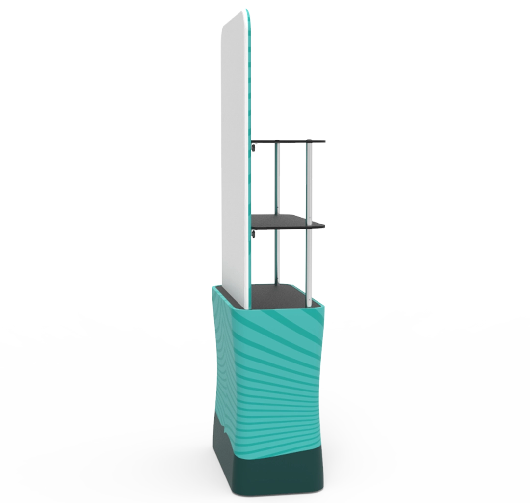 Portable Display Tower Fabric Shelf Stand With Graphic