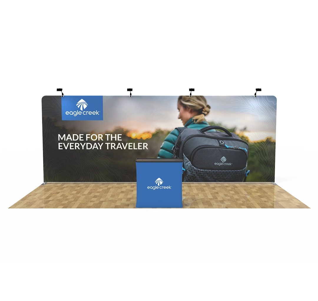 20ft Straight Tension Fabric Display With Podium Case|Portable Trade Show Booth